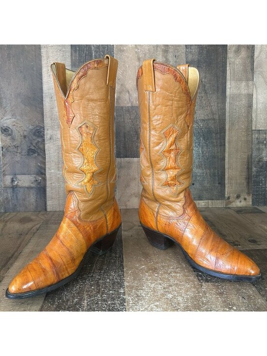 Nocona Shoes - Nocona Vintage Eel Skin Leather Inlay Western Cowboy Boots Womens 8.5 C